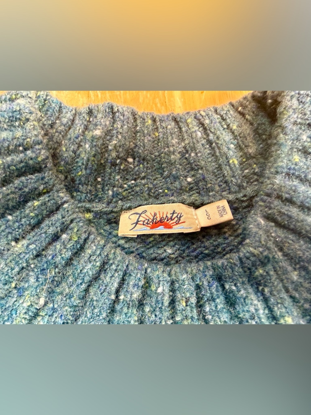 Faherty Sweater Women Large Blue Green Puffed Sleeve Merino Wool Blend Boone - Picture 4 of 7